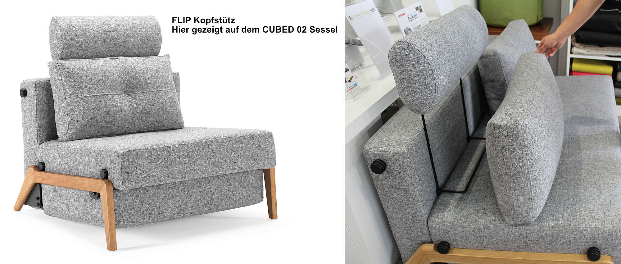 Optional ist die Kopfstütze FLIP für das CUBED DELUXE erhältlich