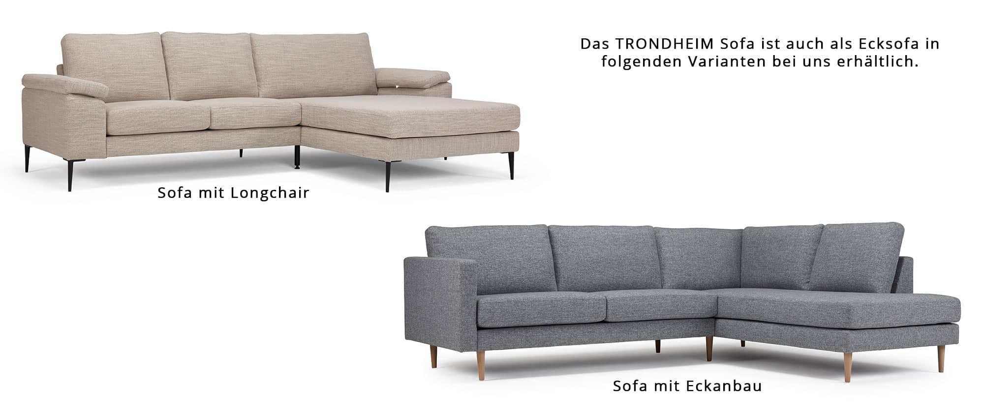 Das TRONDHEIM Designer Sofa ist auch in verschiedenen Eckvarianten separat bei uns im Shop erhältlich