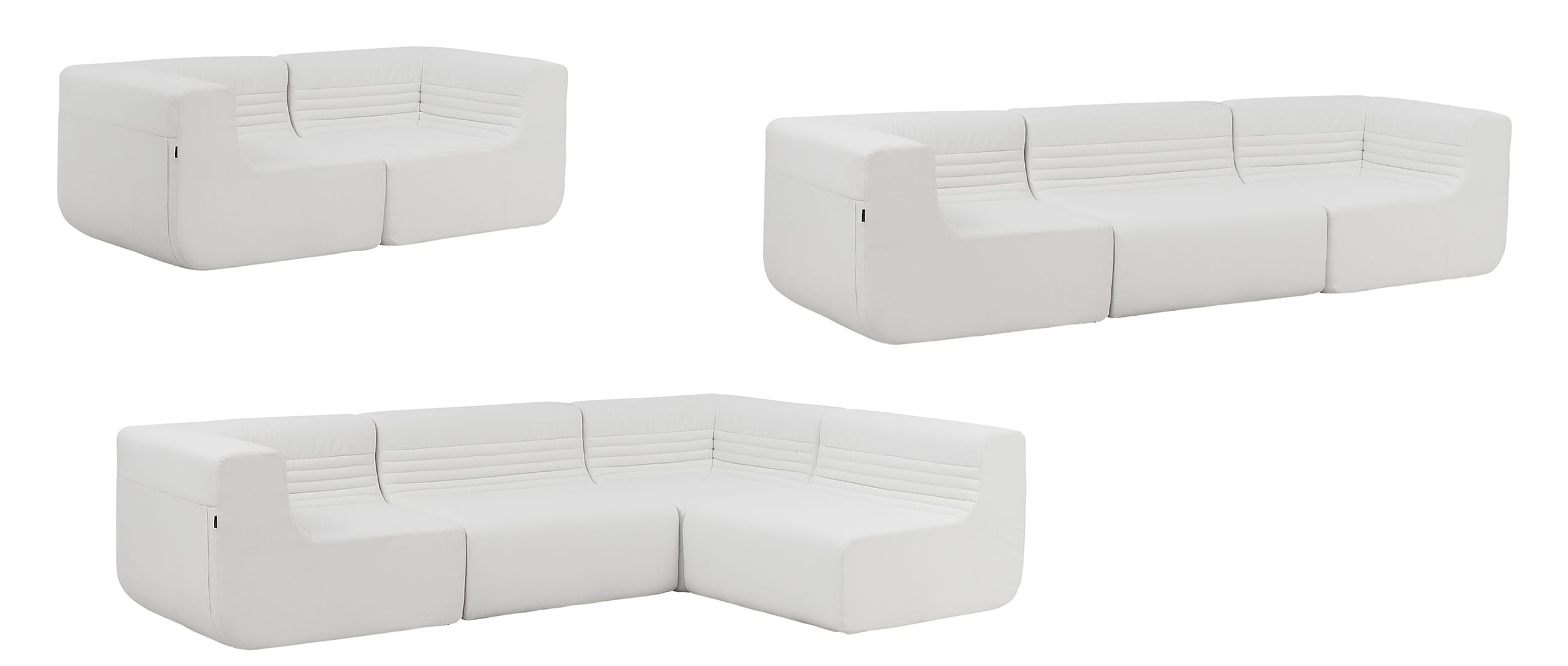Verschiedene Kombinationsmöglichkeiten vom LOFT Modulsofa von Softline - hier in Kunstleder Valencia - Weiß (262)