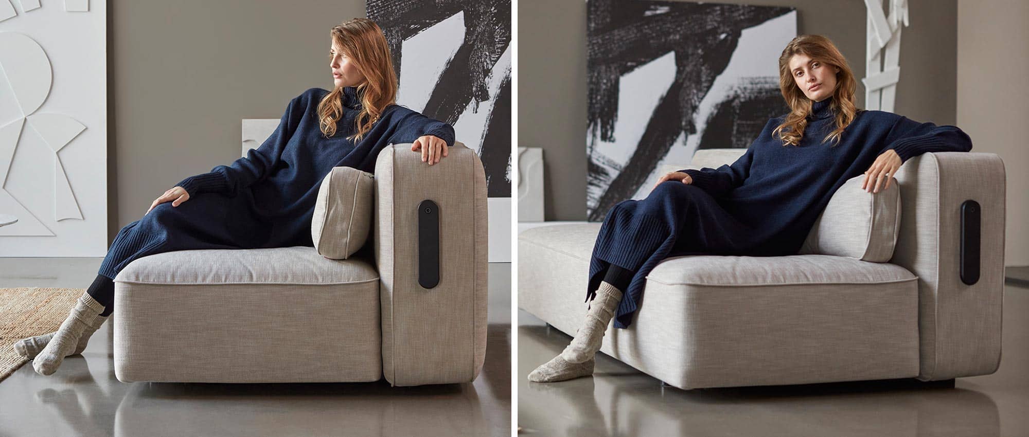 Mit der hohen Sitztiefe ist die YONATA Schlafcouch ein gemütliches Loungesofa zum Entspannen - Stoff Phobos Latte (586)