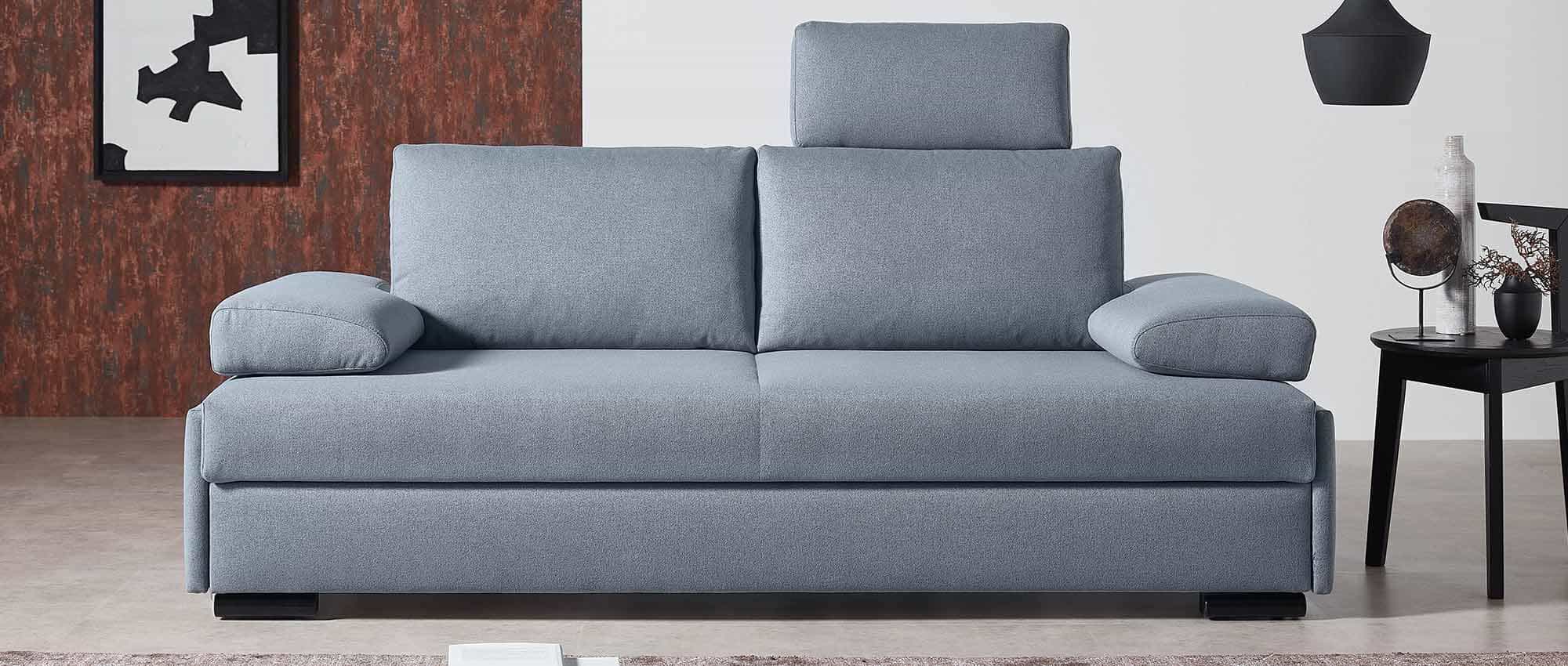 Das WIEN DELUXE Schlafsofa hier mit einer optional erhältlichen Kopfstütze - nur mit Rückenlehne Nr. 11 kombinierbar