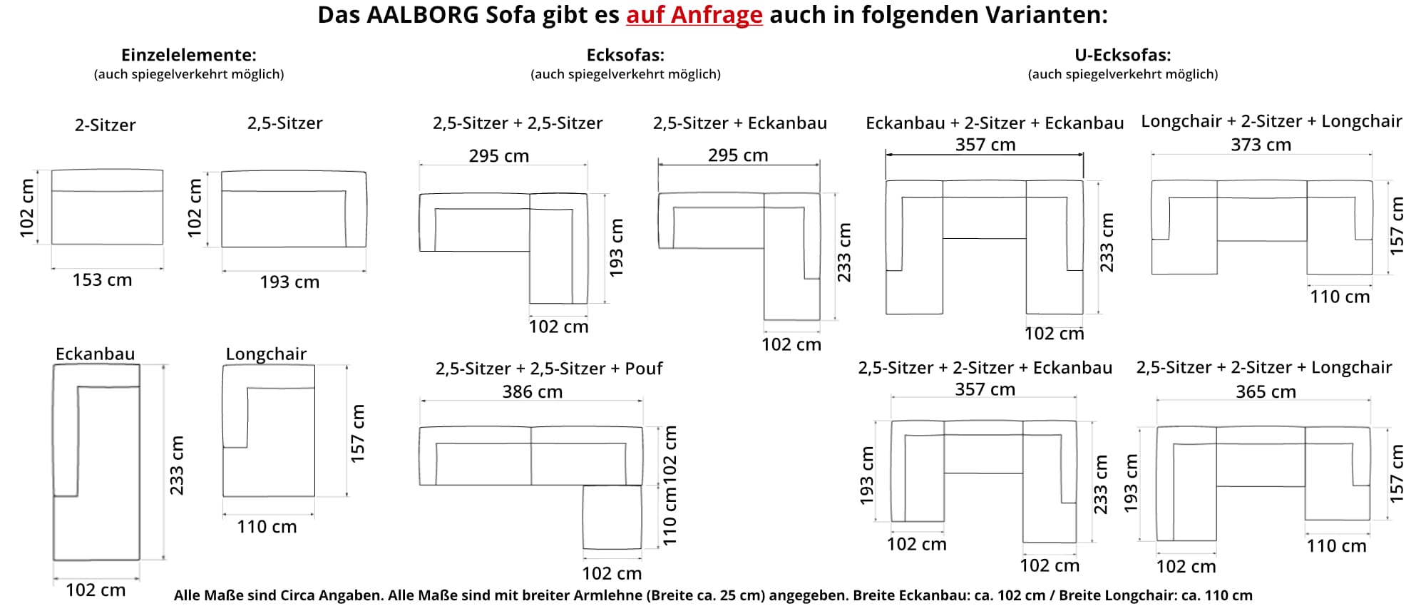 Weitere AALBORG Elemente, Ecksofas und Ecksofas in U-Form sind auf Anfrage bei uns erhältlich