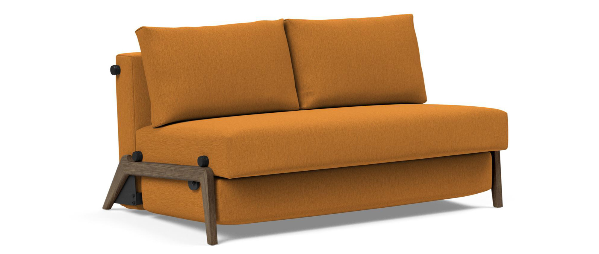 Das CUBED DELUXE Schlafsofa ist in vielen Farben und Stoffen erhältlich - hier mit rauchgrauen Eichenholzfüßen
