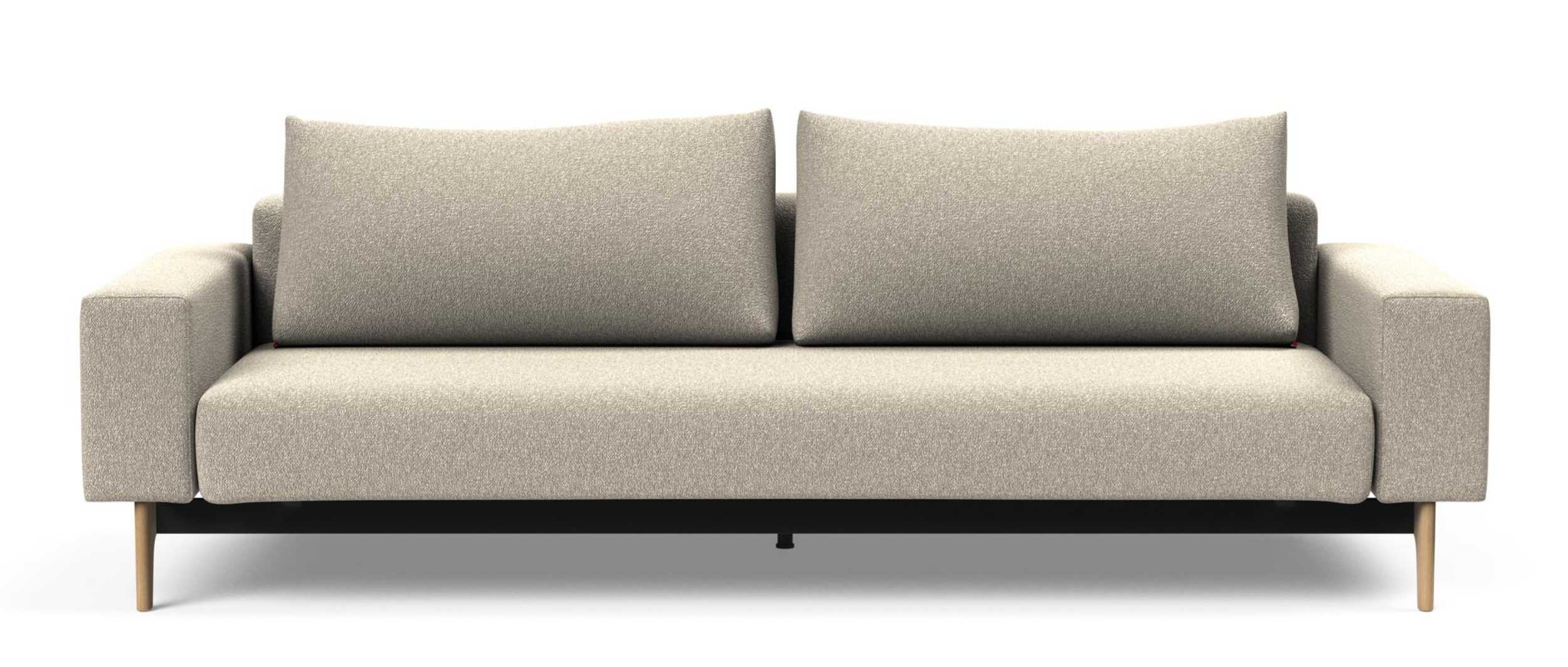 Das Schlafsofa IDUN mit Polsterarmlehnen im Stoff Bouclé Beige (539)