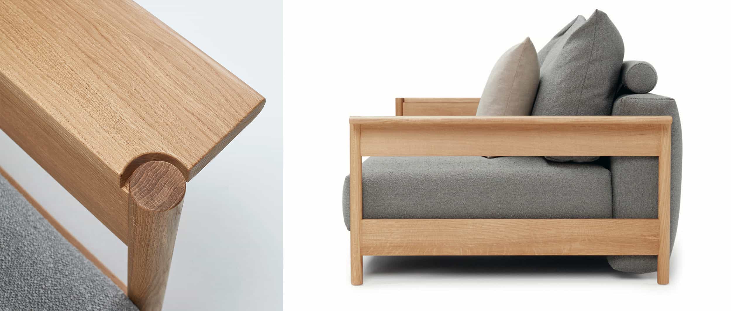 Das MALLOY WOOD Innovation Schlafsofa besitzt Holzarmlehnen aus lackierter Eiche, die sich als Ablagefläche für z.B. Tassen verwenden lassen