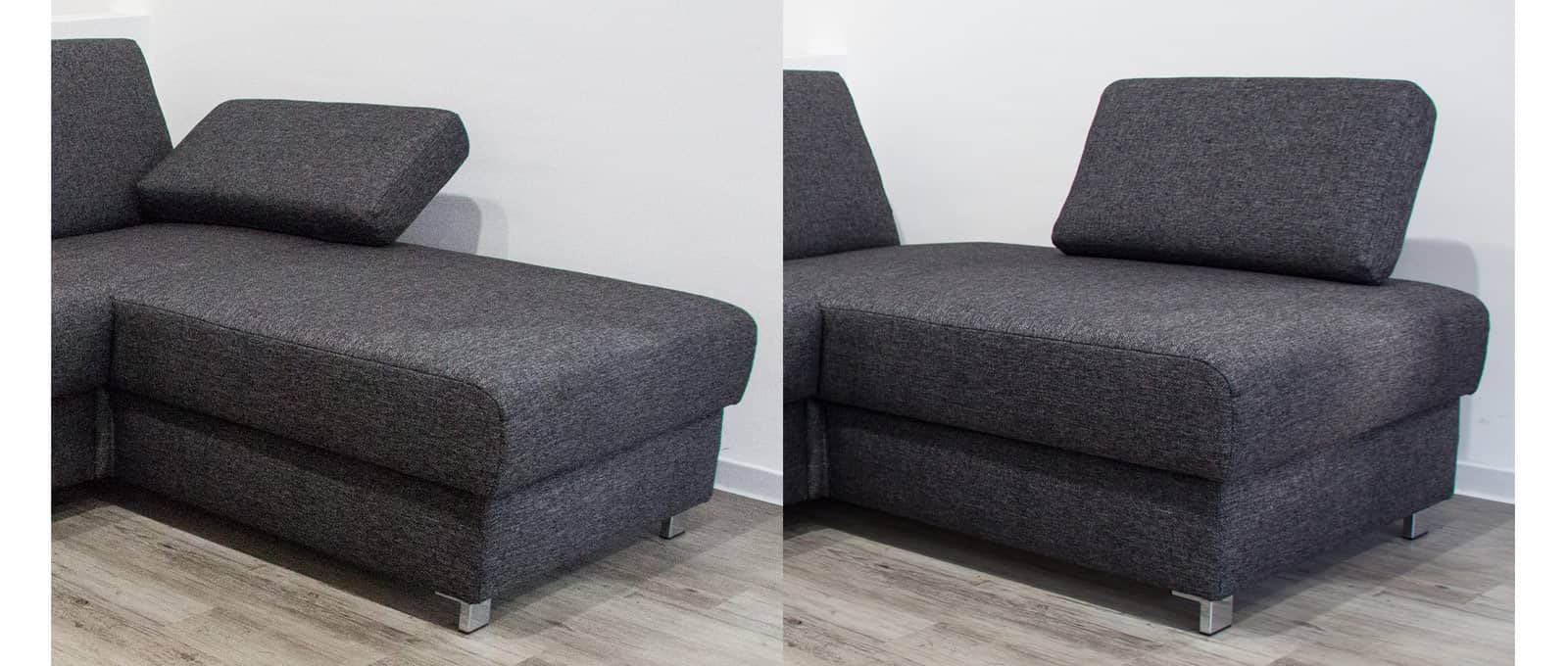 Das optionale Steckkissen lässt sich im vorderen oder hinteren Teil des großen Longchairs einstecken und im Winkel verstellen