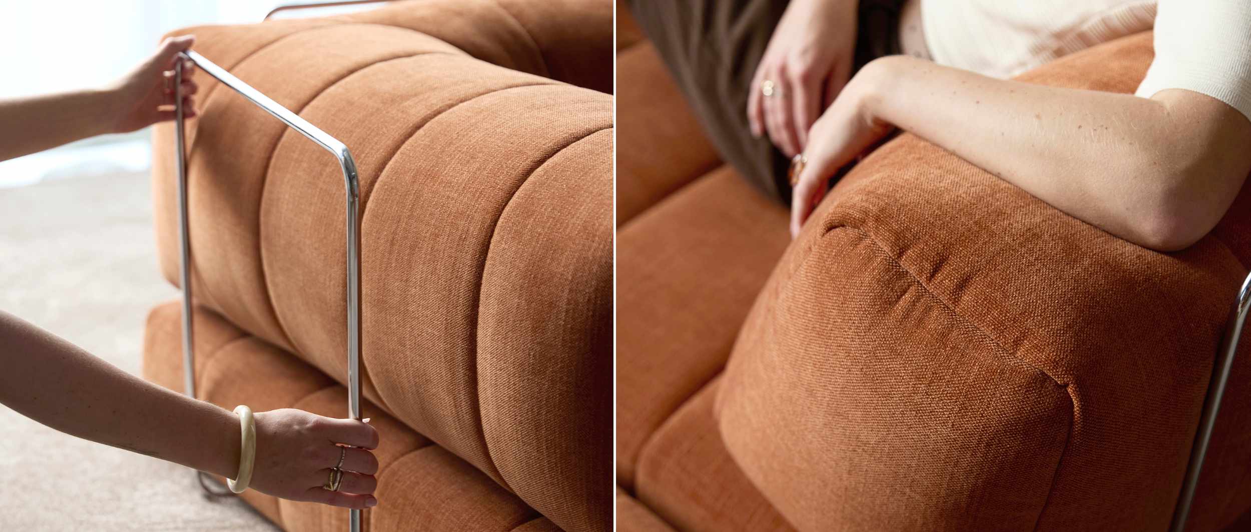 Hochwertige Chrombügel und ergonomische Winkelkissen garantieren maximale Stabilität sowie erstklassigen Sitzkomfort
