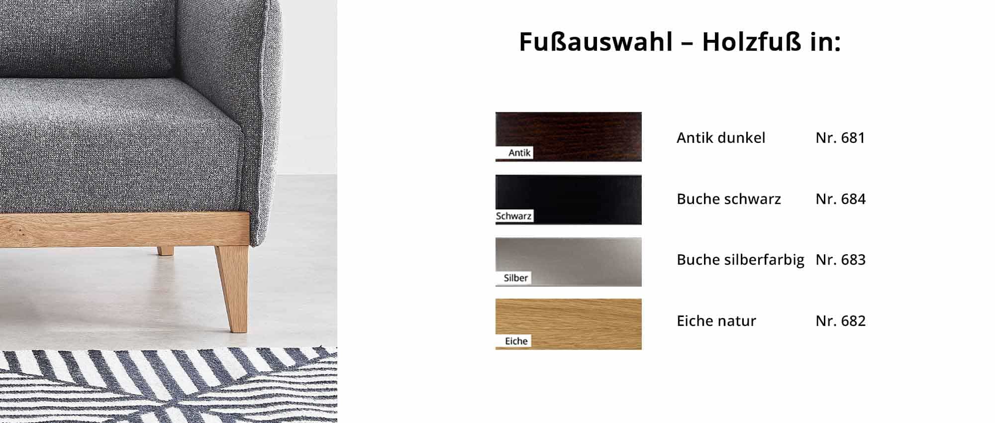 Wählen Sie zwischen verschiedenen Fußfarben für die Holzfüße / das Holzgestell