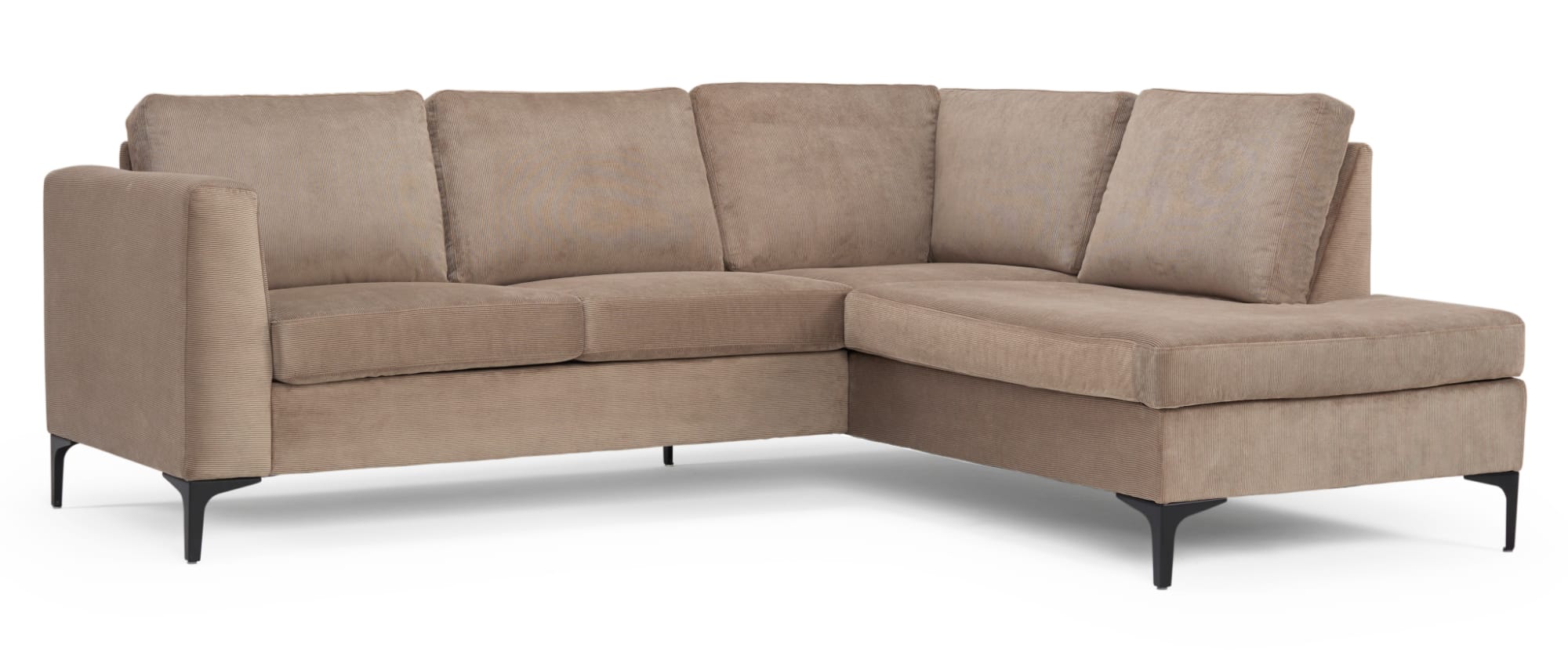 Das TRELLEBORG Sofa als 2-Sitzer mit Eckanbau und schwarzen Metallfüßen