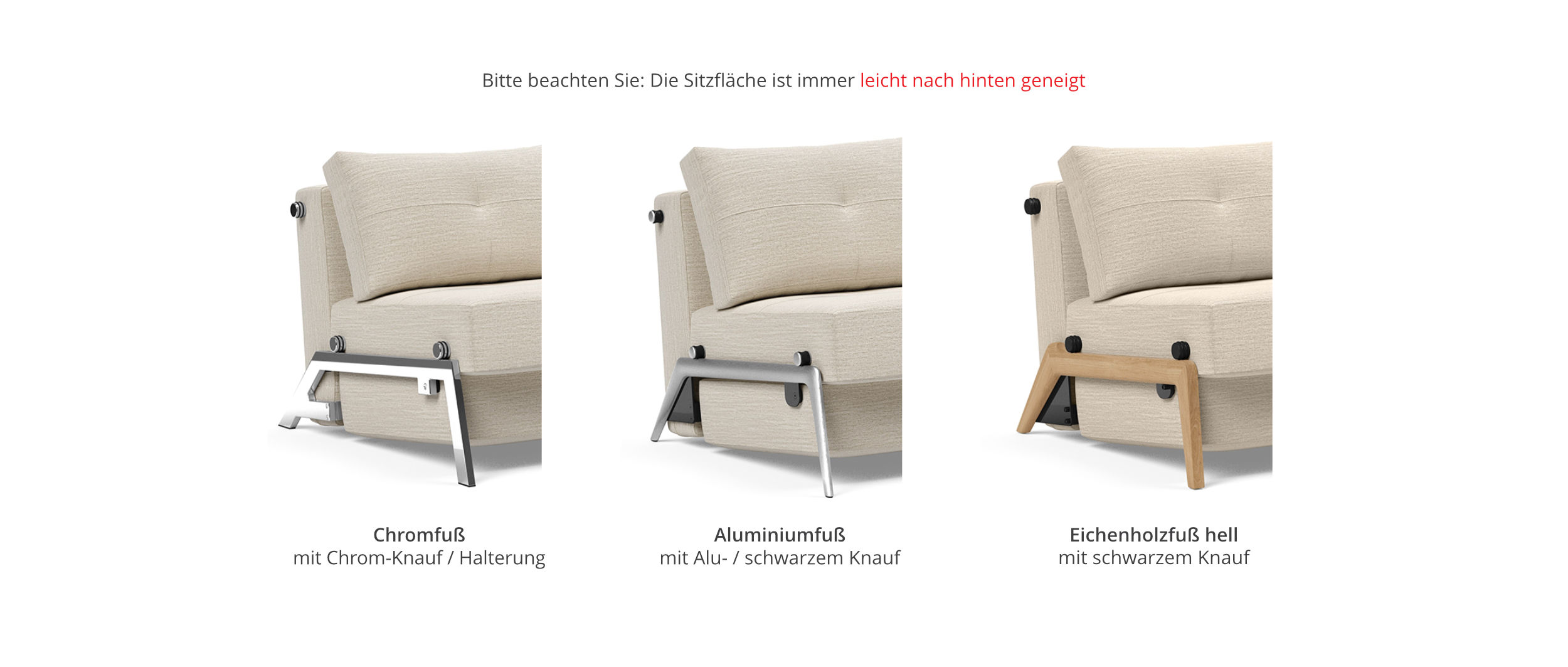 Die Fußauswahl der CUBED 02 Schlafsofa Serie von Innovation