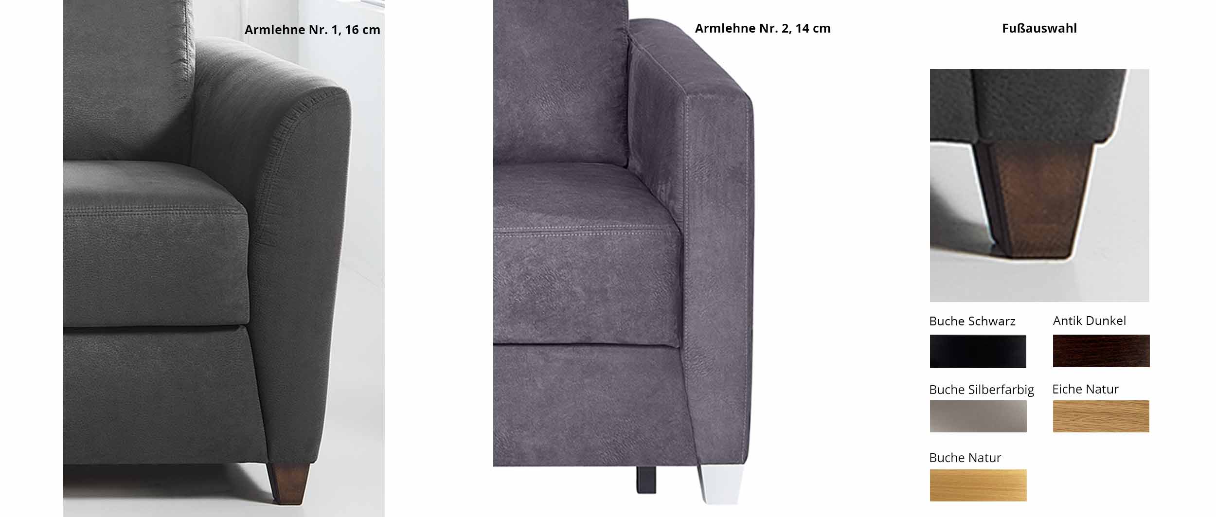 HEIDELBERG DELUXE Schlafsofa mit verschiedenen Armlehnen und Holzfüßen