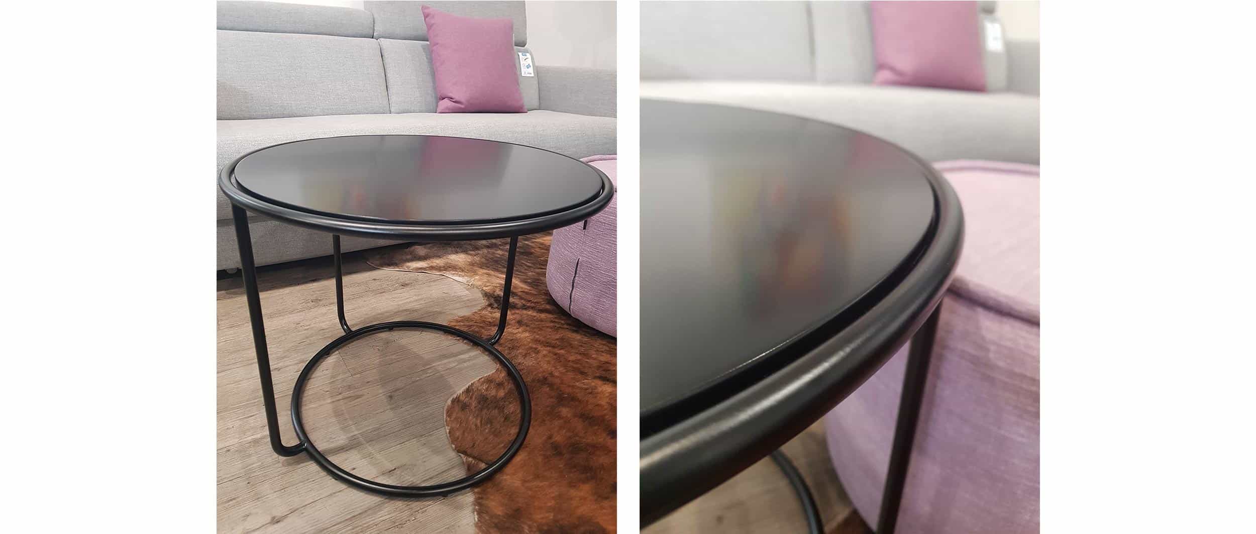 Der TOM Couchtisch von Softline hier mit schwarz lackiertem Gestell