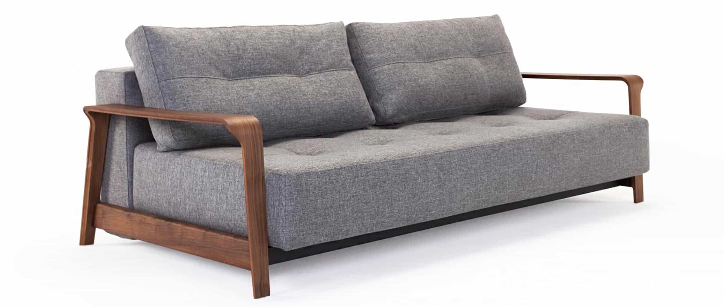 Innovation RAN DELUXE Schlafsofa im Stoff Twist Charcoal (563) mit Walnuss-Holzarmlehnen
