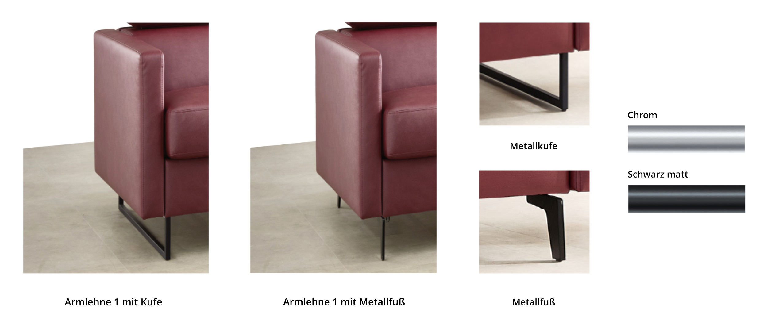 Schlafsofa NÜRNBERG DELUXE ist mit Metallfüßen oder Metallkufen erhältlich