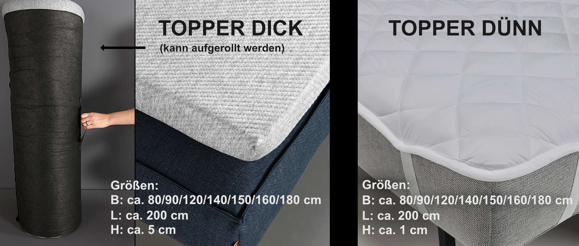 Bestellen Sie den Topper in DÜNN oder DICK zum Setpreis direkt mit