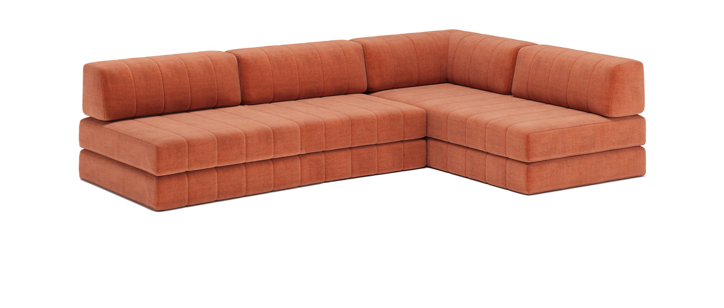 Das COZYPAD L-Shape Eckschlafsofa von Innovation mit offenen Enden und im Stoff Esina Rust Orange (412)