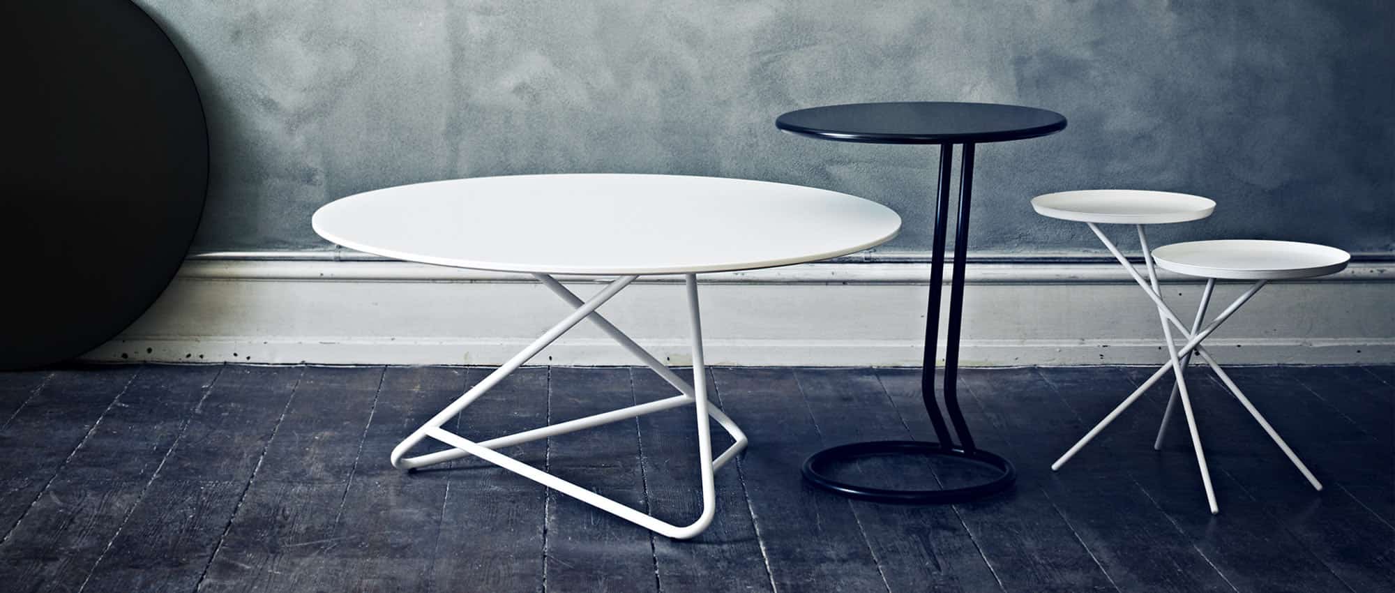 TRIBECA Couchtisch, BOGGIE Beistelltisch und MONDAY Beistelltisch (von links nach rechts) - alle auch hier im Shop erhältlich