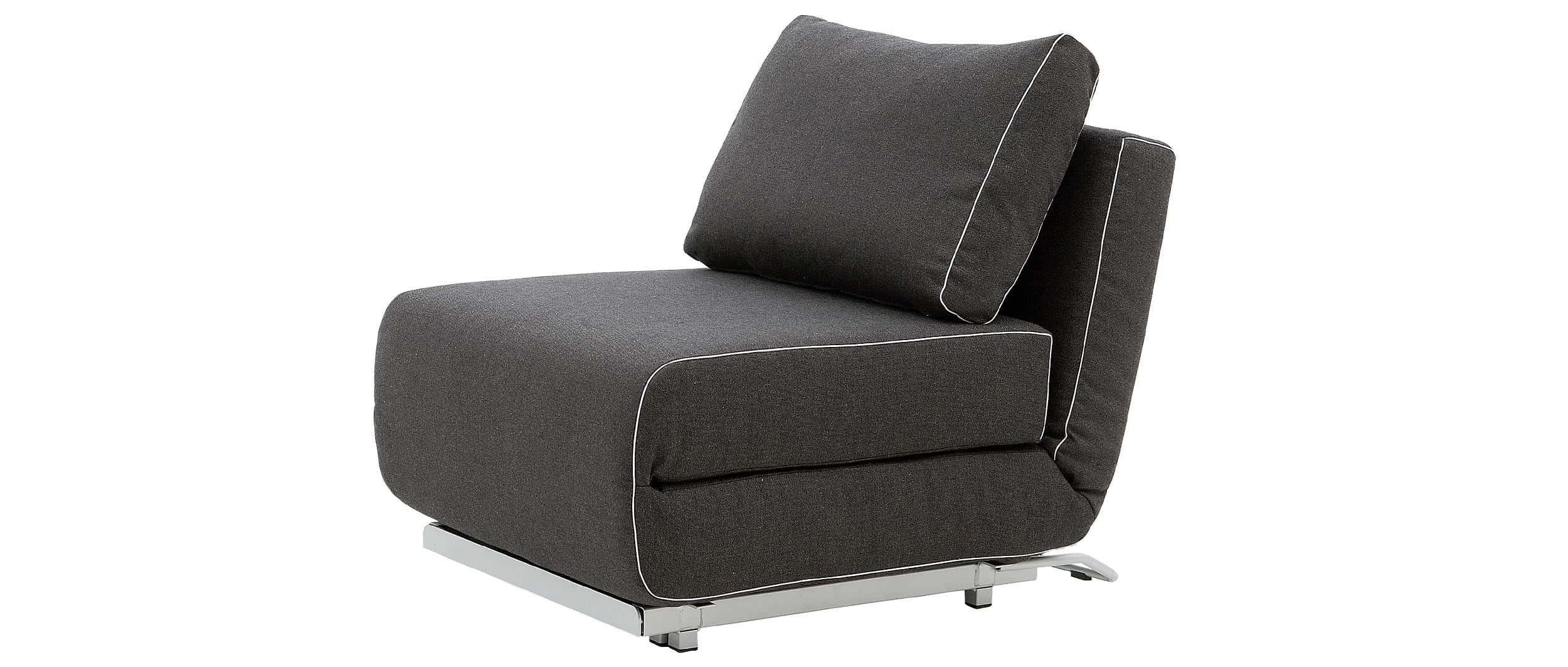 Der CITY Sessel von Softline wird durch Ausklappen zum Gästebett - hier Stoff Vision - Schwarz-Khaki (443) mit grauem Keder