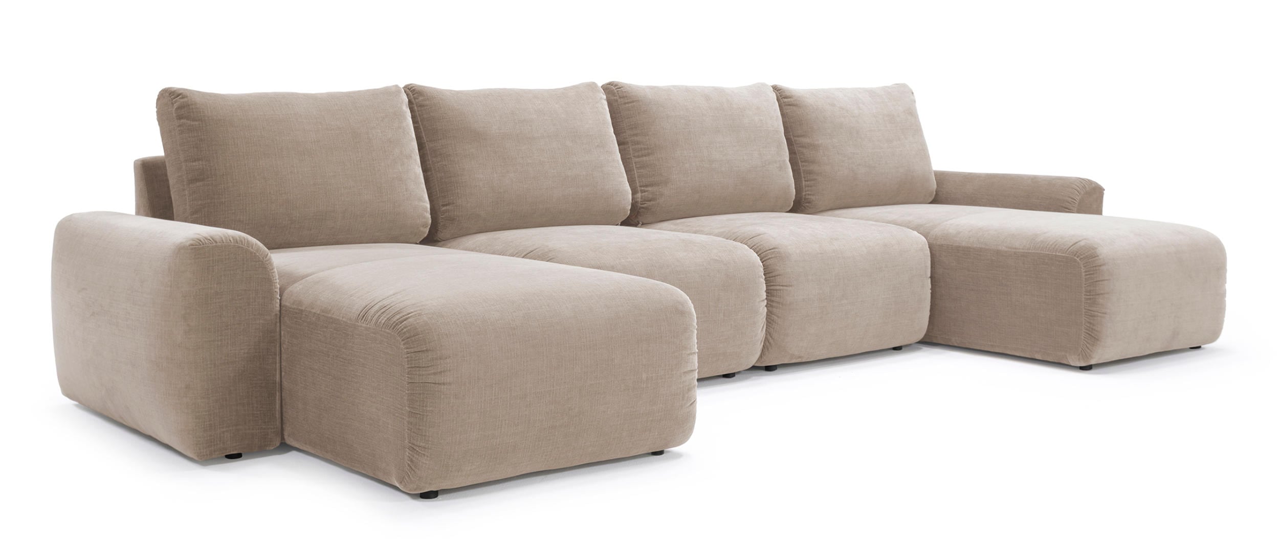 Das Innovation NORUM Schlafsofa in U-Form mit zwei Longchairs als großzügiger Lounger – hier im regulären Stoff Esina Mocha (417)