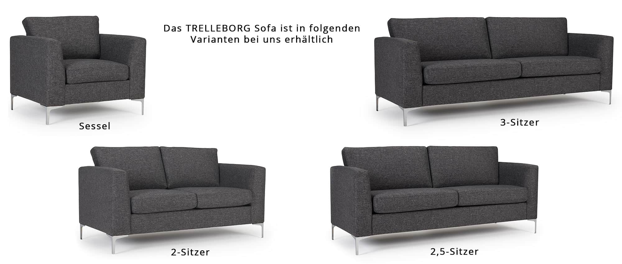 Das TRELLEBORG Designer Sofa ist als 2-Sitzer, 2,5-Sitzer 3-Sitzer und als Sessel hier im Shop erhältlich