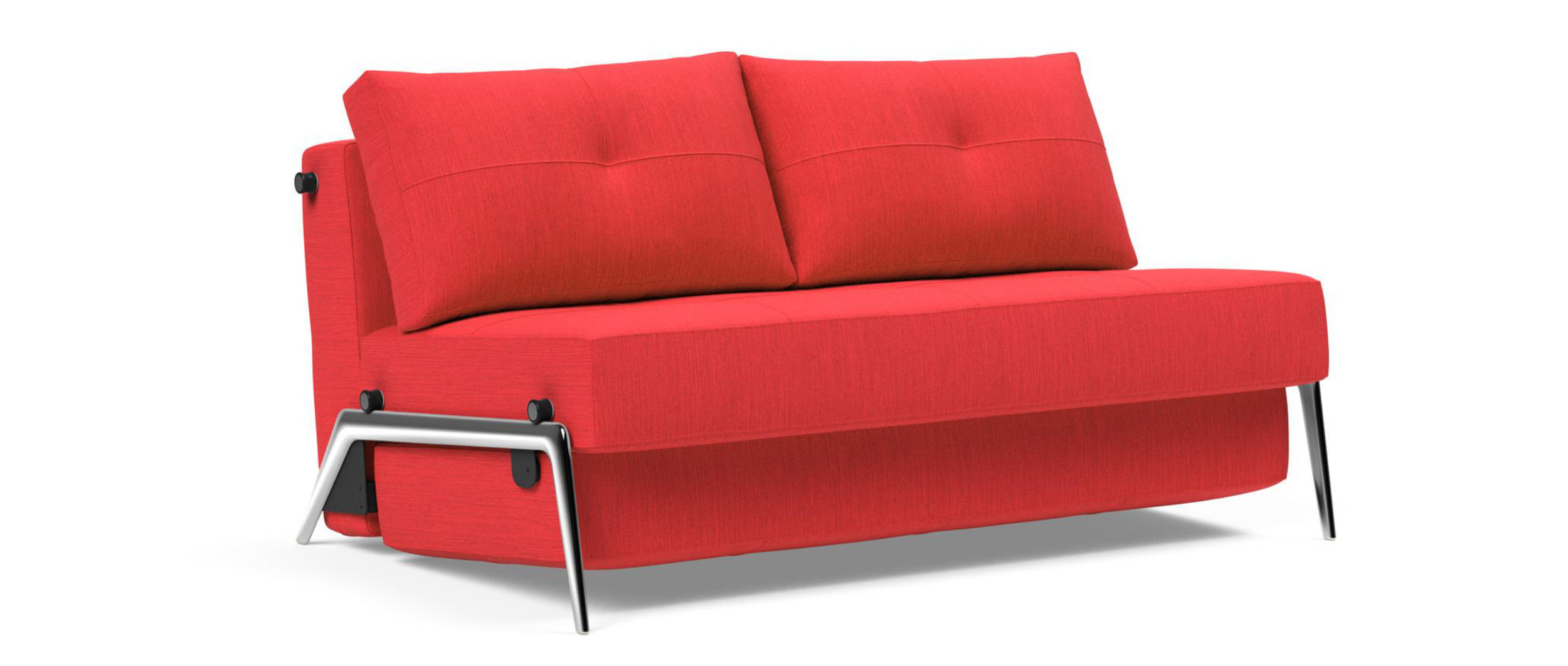 Innovation CUBED 02 Schlafsofa als Sonderanfertigung im Stoff Elegance Red (511) und mit Alu-Füßen