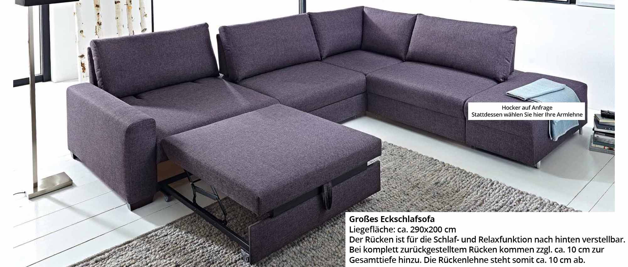 Schnell lässt sich das FRANKFURT DELUXE Ecksofa mit Schlaffunktion auch in eine U-Form umwandeln