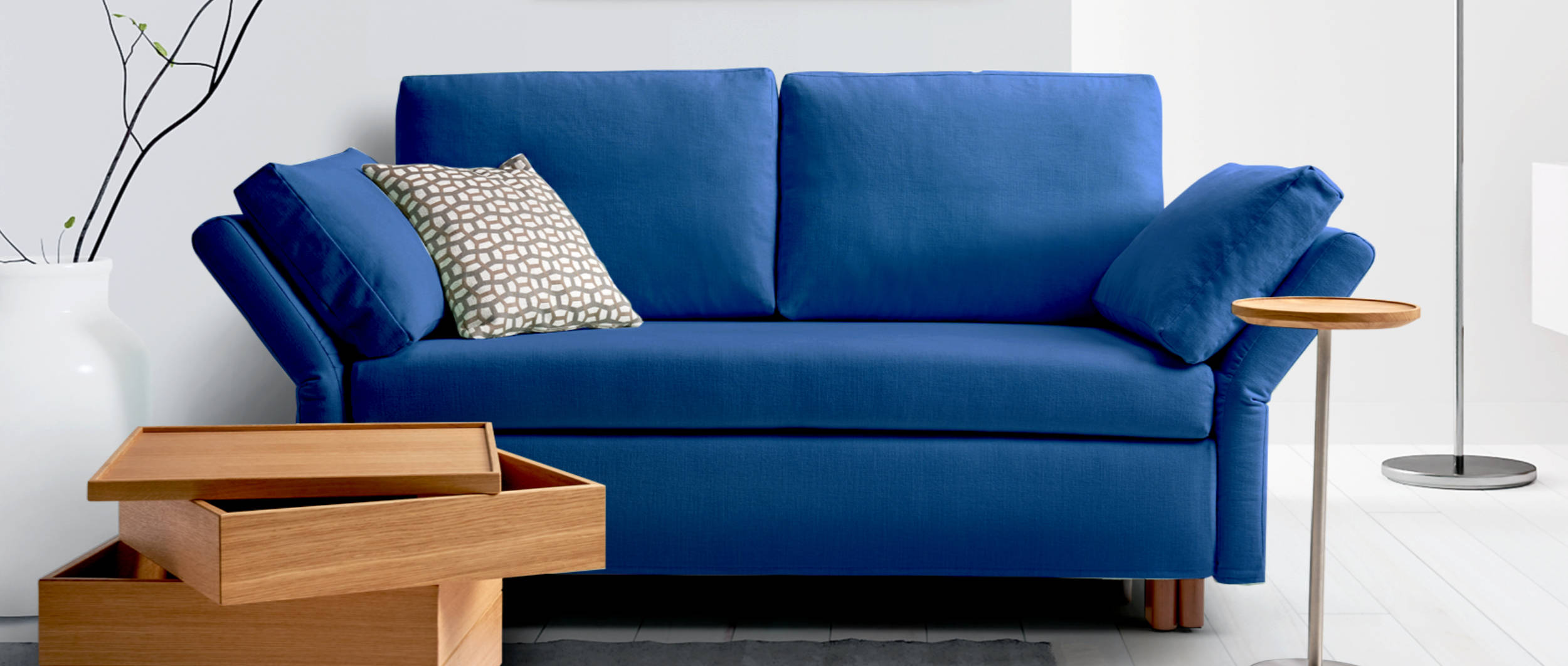 Schlafsofa PAULA von signet - kleines Wohnzimmersofa in blau