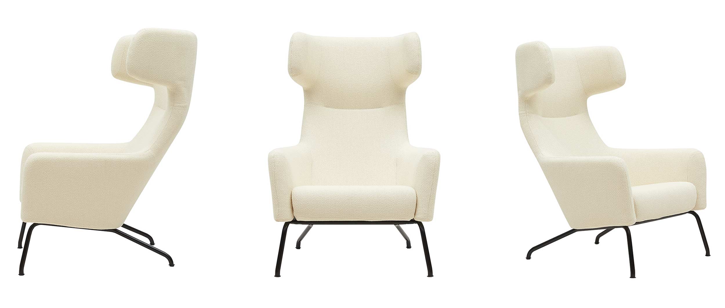 Der HAVANA Ohrensessel von Softline im Stoff Nordic - Ecru (482) mit schwarzem Gestell