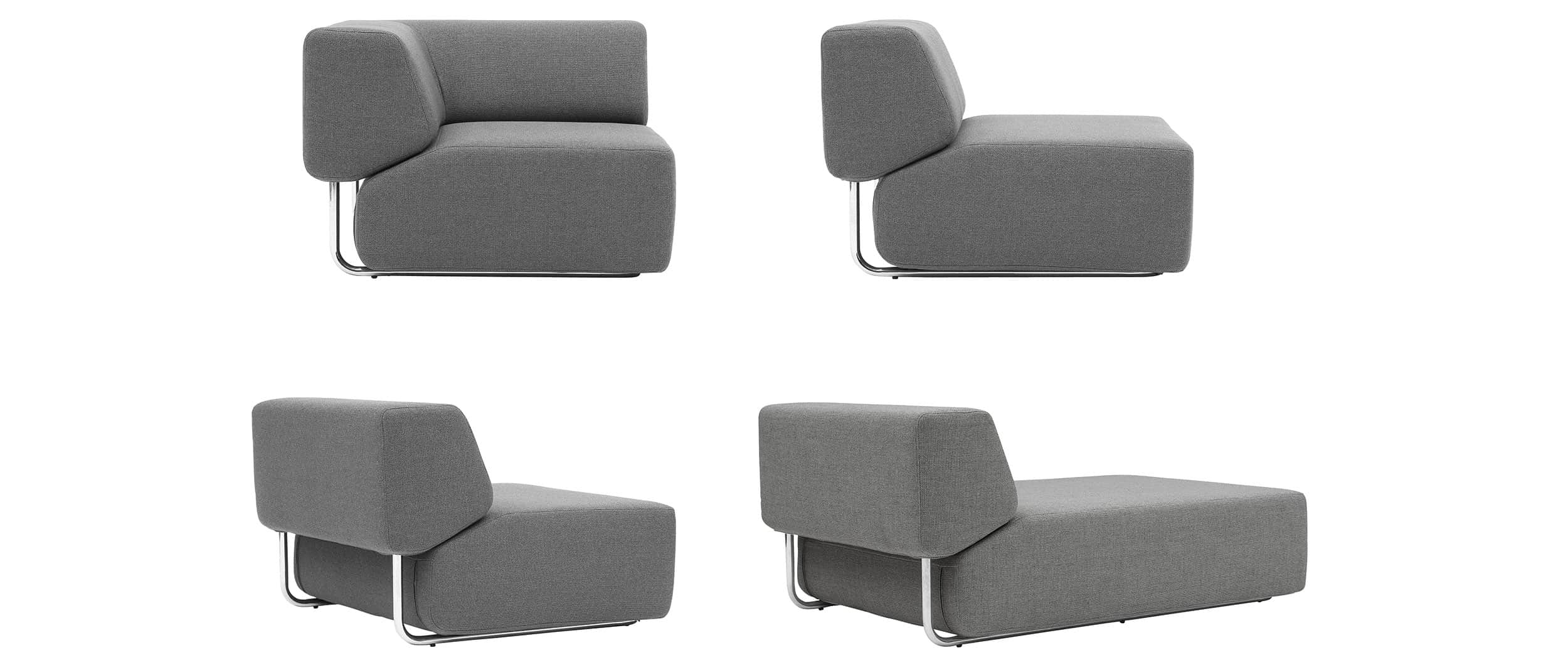 Die verschiedenen Module: NOA Eck- und Einzelelement (oben) sowie Chaiselongue (unten rechts)