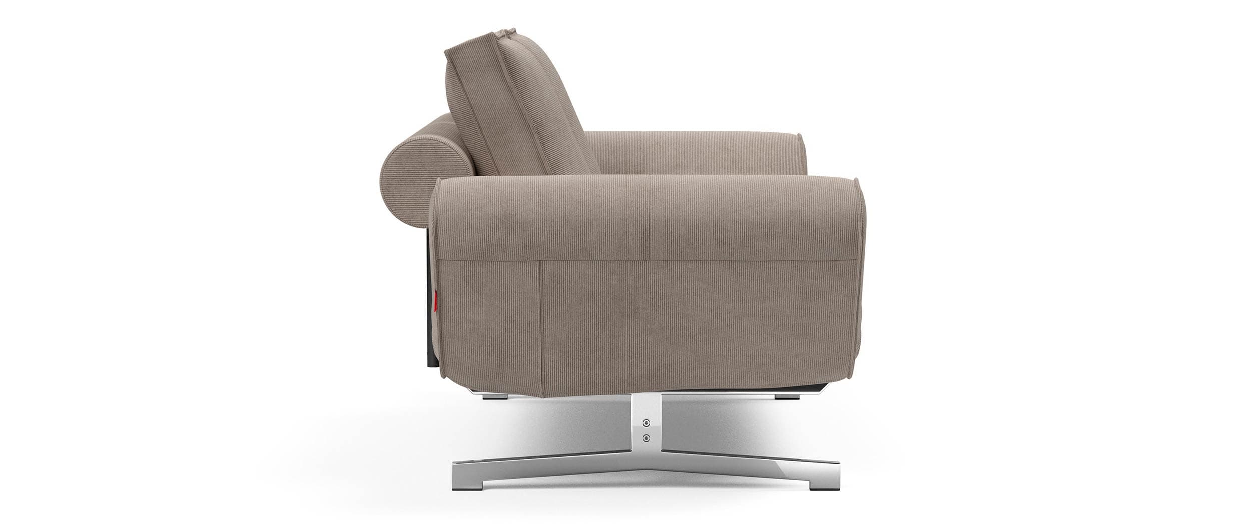 Das GHIA Schlafsofa hier im Standardstoff Cordufine Beige (318) und Chromfüßen