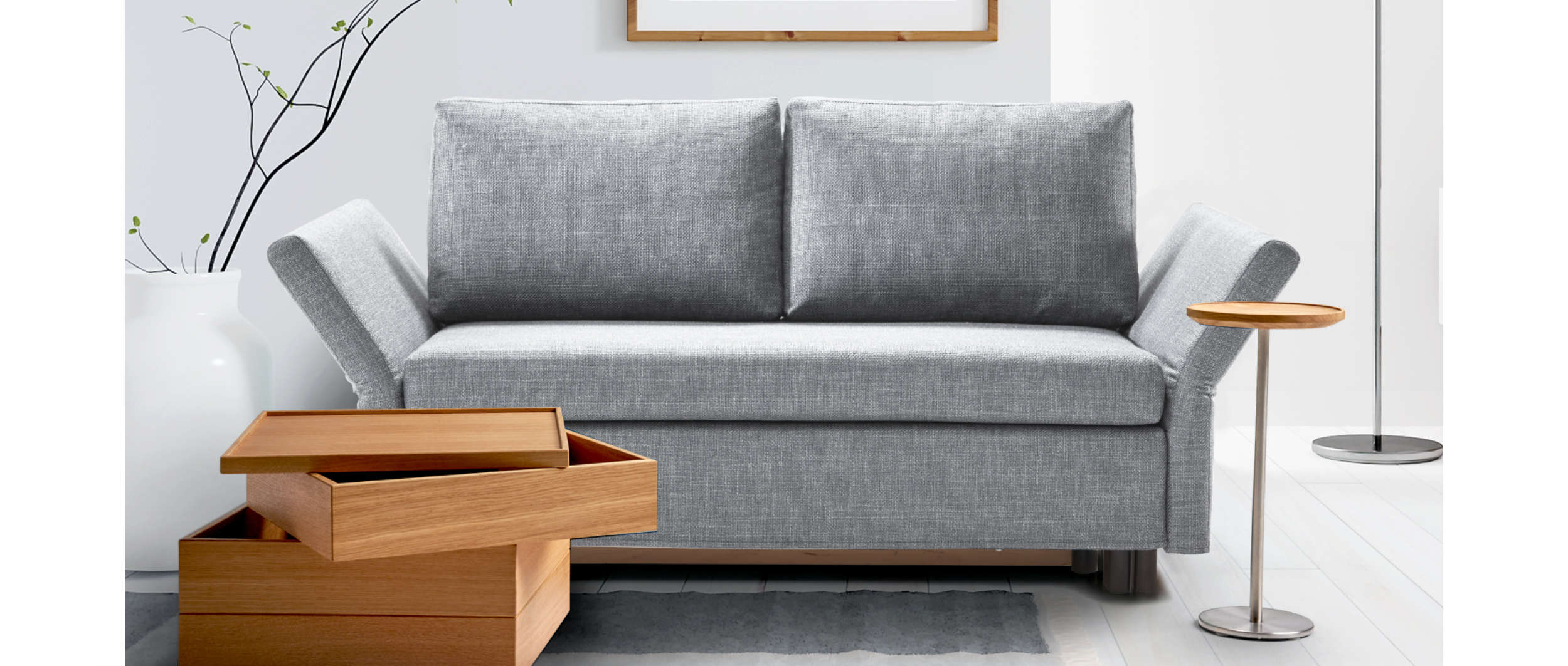 Schlafsofa PAULA von signet - Klappsofa mit schmalen Armlehnen in grau