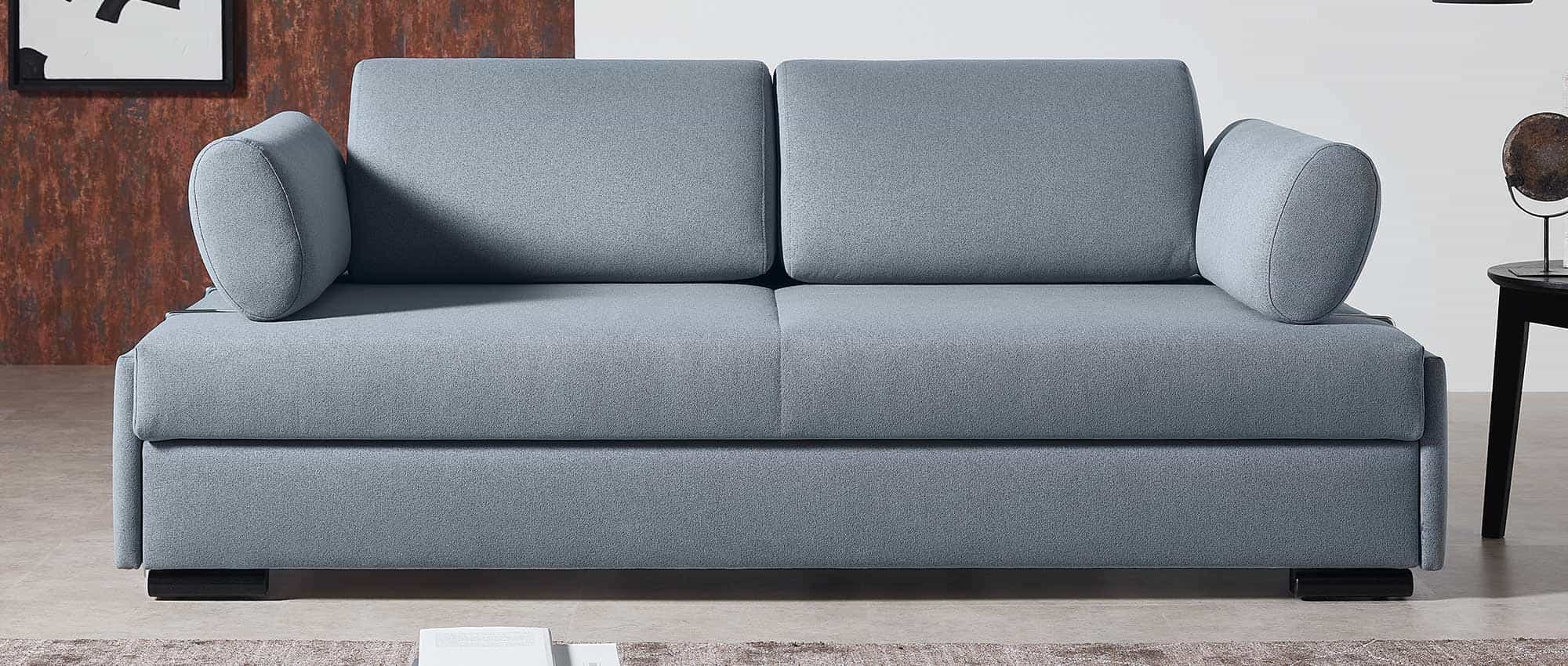 Das WIEN DELUXE Doppelbett Schlafsofa mit Armlehne Nr. 3, Rückenlehne Nr. 2 und dem Holzfuß in Buche Schwarz Nr. 217