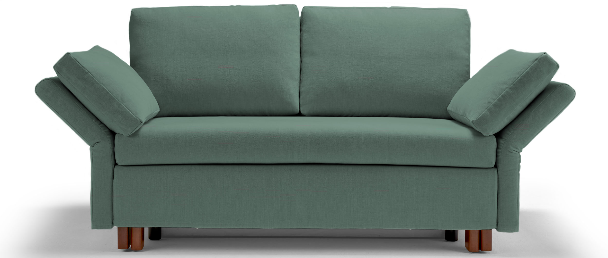 PAULA Schlafsofa in grün und mit Holzfüßen wählbar. 