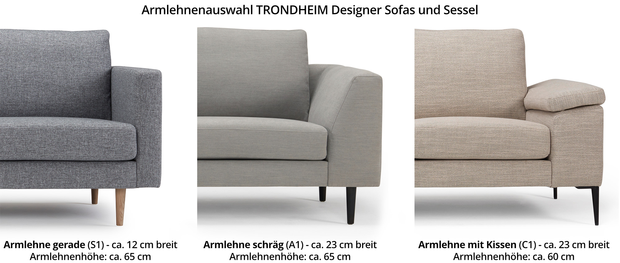 Das TRONDHEIM Designer Ecksofa mit Eckanbau hat verschiedene Armlehnen zur Auswahl