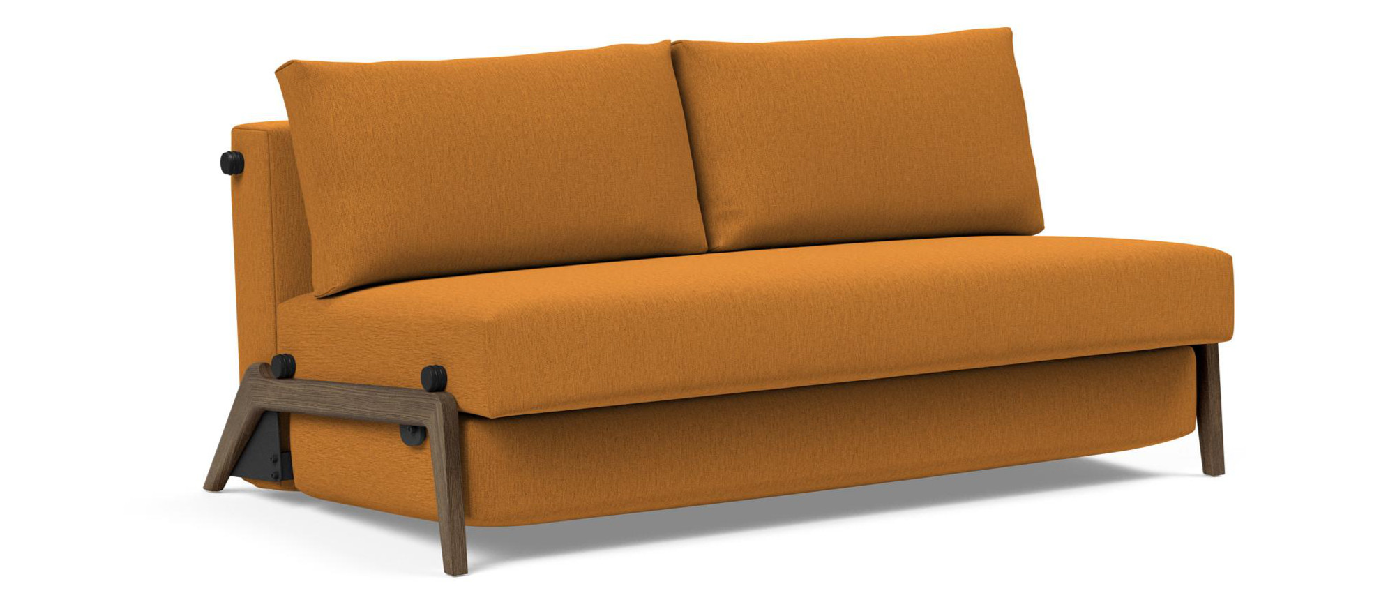 Das CUBED DELUXE Schlafsofa ist in vielen Farben und Stoffen erhältlich - hier mit rauchgrauen Eichenholzfüßen