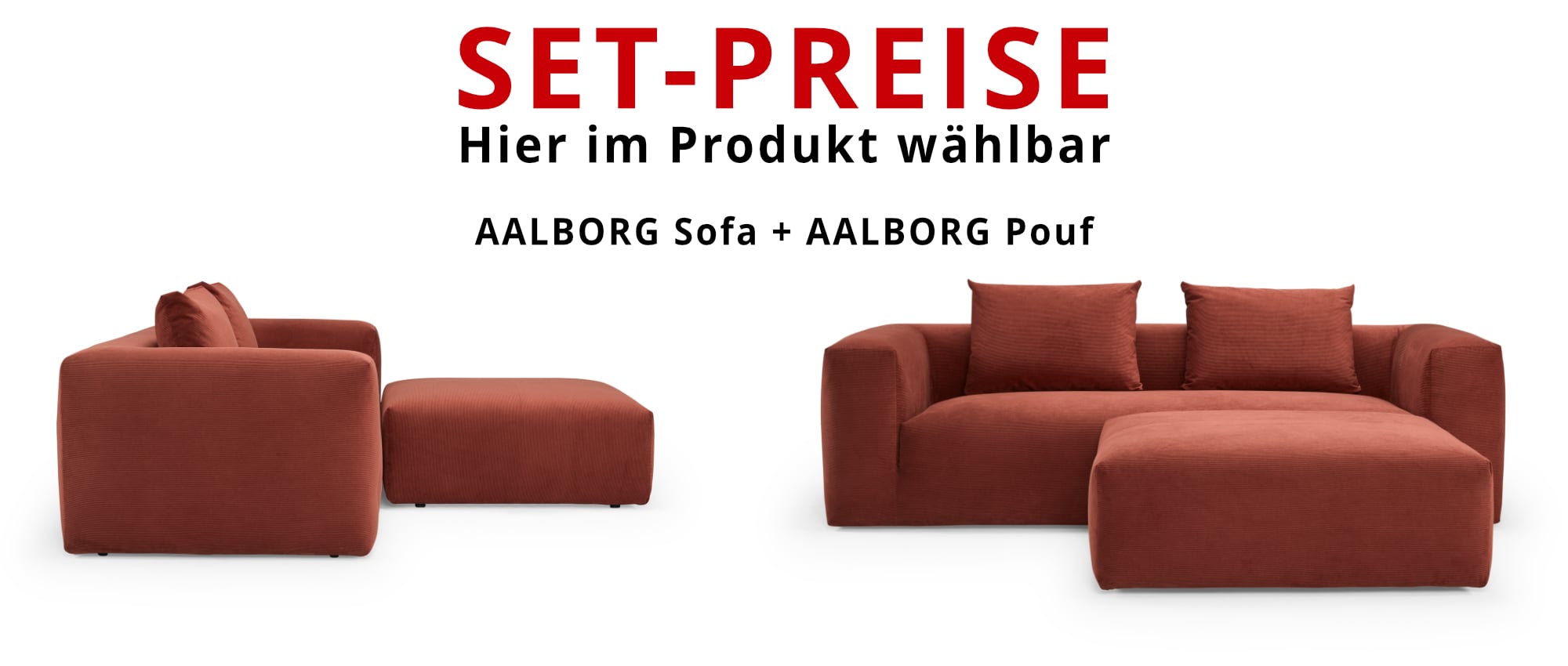 AALBORG Pouf zum günstigen Set-Preis gleich unten mitbestellen - hier gezeigt am 3-Sitzer