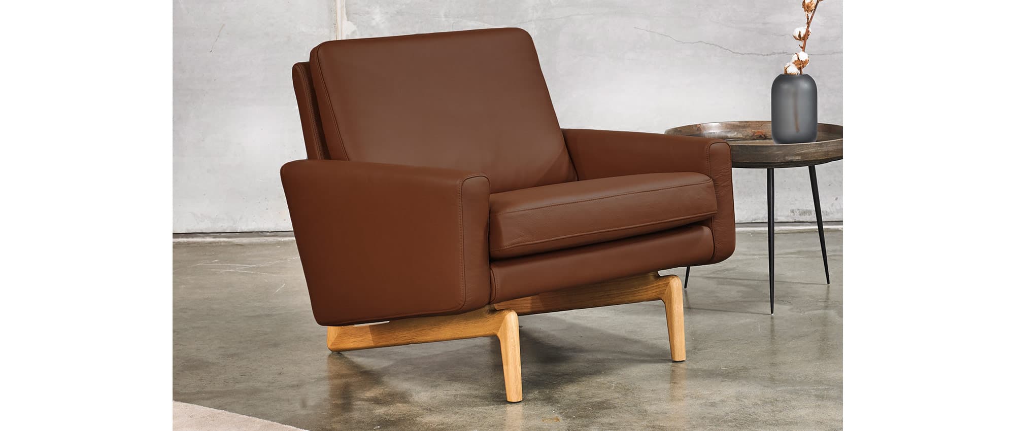 Der KOPENHAGEN Sessel in Echtleder - Cognac (921)