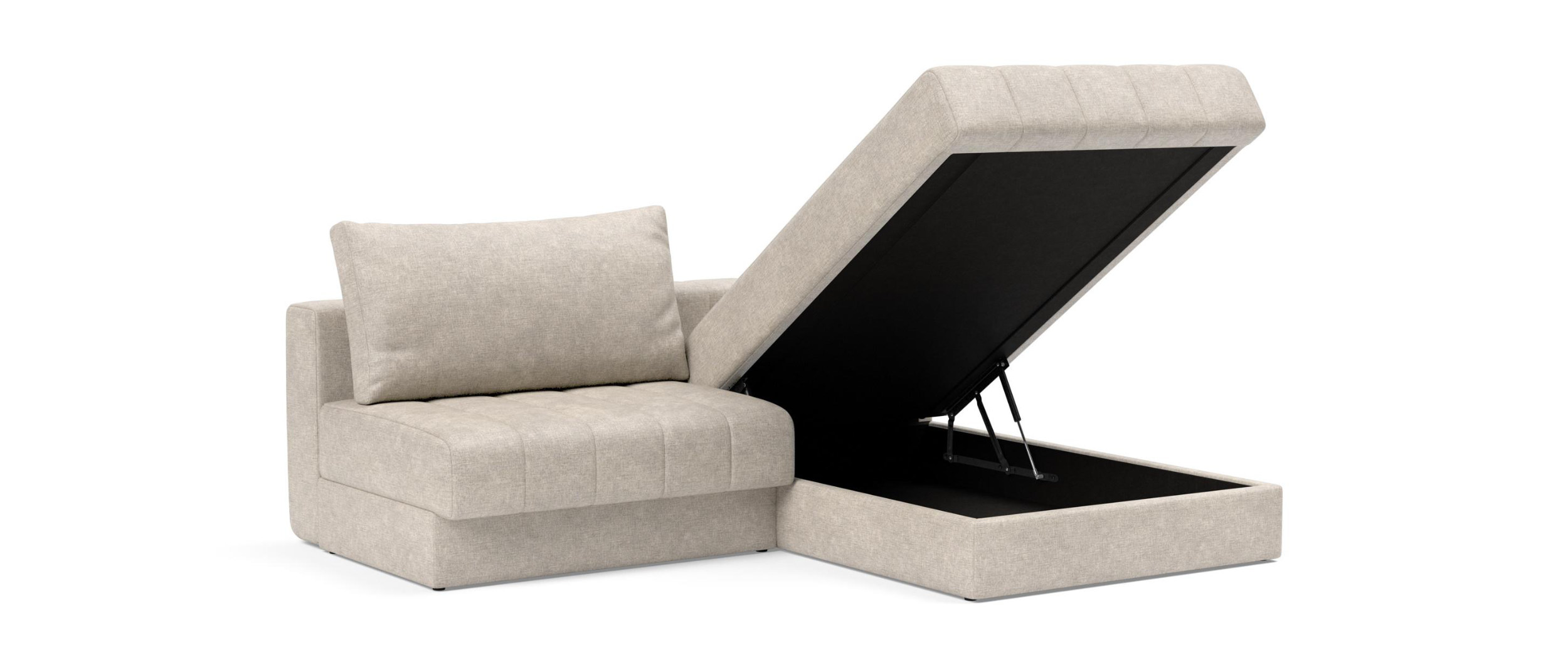 Der im AKELLO LOUNGER Eckschlafsofa integrierte Bettkasten bietet viel Stauraum