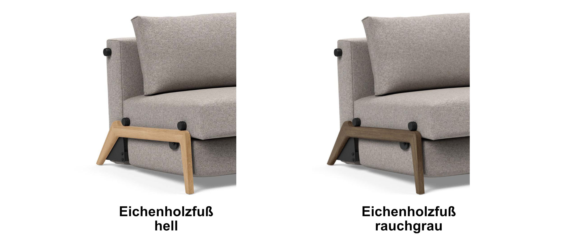 Die Fußauswahl des CUBED DELUXE Schlafsofas 160 von Innovation - BLACK LABEL