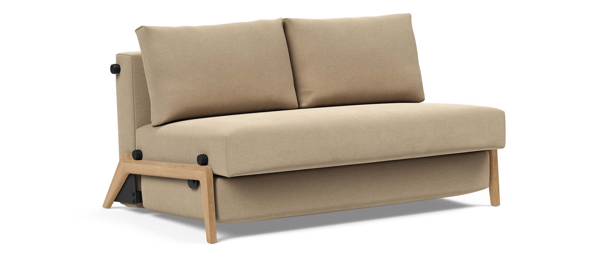 CUBED DELUXE Klappsofa zeitlos mit hellem Stoff und hellen Eichenholzfüßen