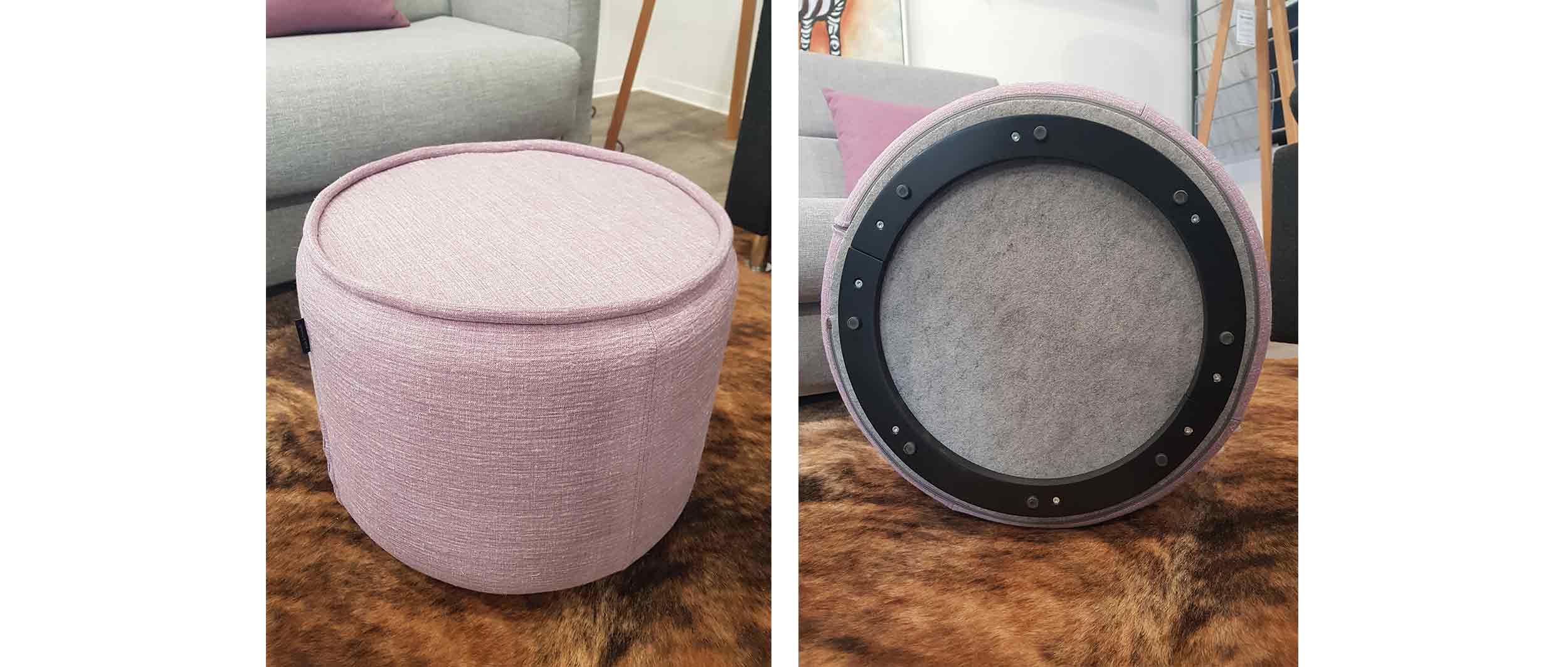 Der TOM Pouf ist auf der Unterseite mit einem Holzsockel für einen stabilen Halt versehen