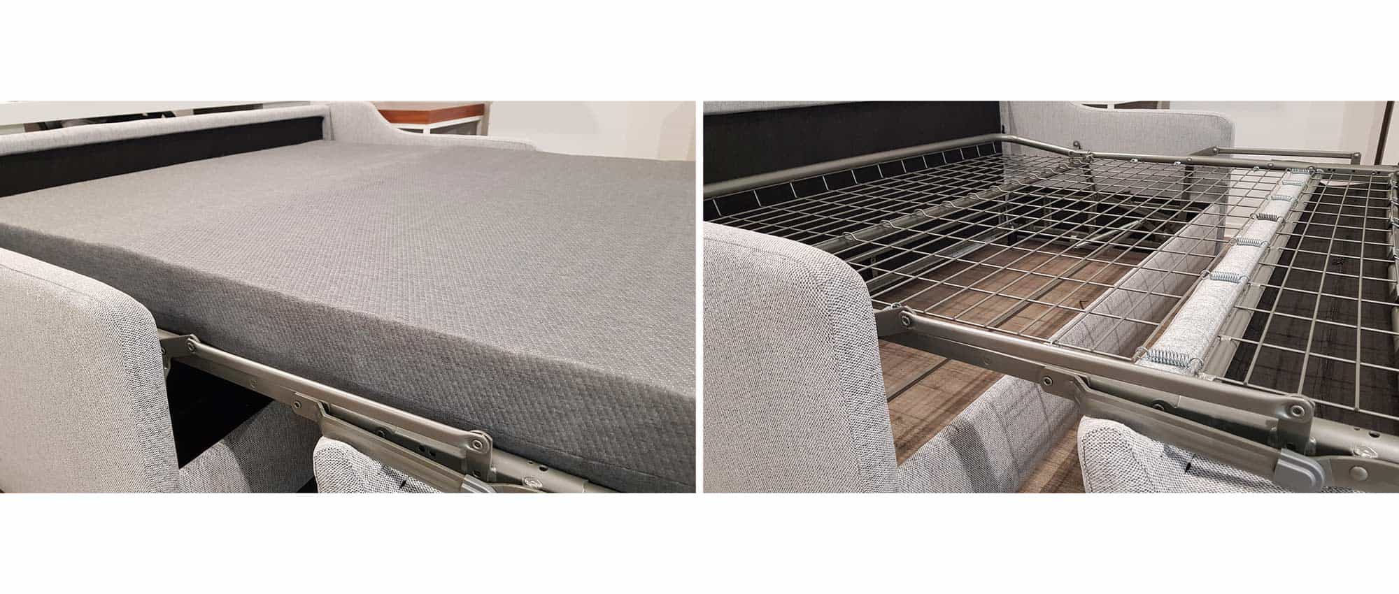 Unter der separaten Matratze befindet sich ein stabiles Gitterrost - hier veranschaulicht am VITHUS Schlafsofa von Innovation