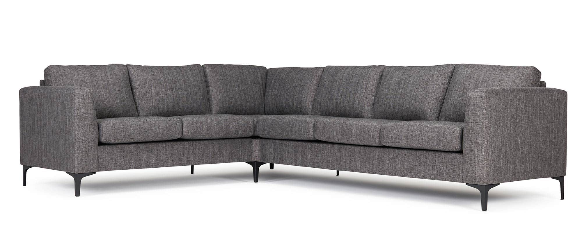 Hier das TRELLEBORG Ecksofa 2-Sitzer links + 3-Sitzer rechts mit schwarzen Metallfüßen