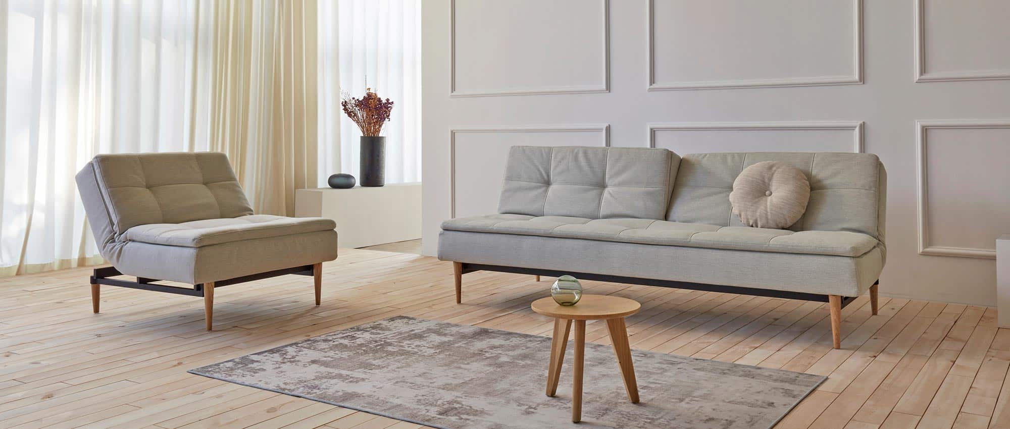 Der DUBLEXO Sessel passt perfekt zum DUBLEXO Schlafsofa von Innovation - hier im Stoff Mixed Dance Natural (527)