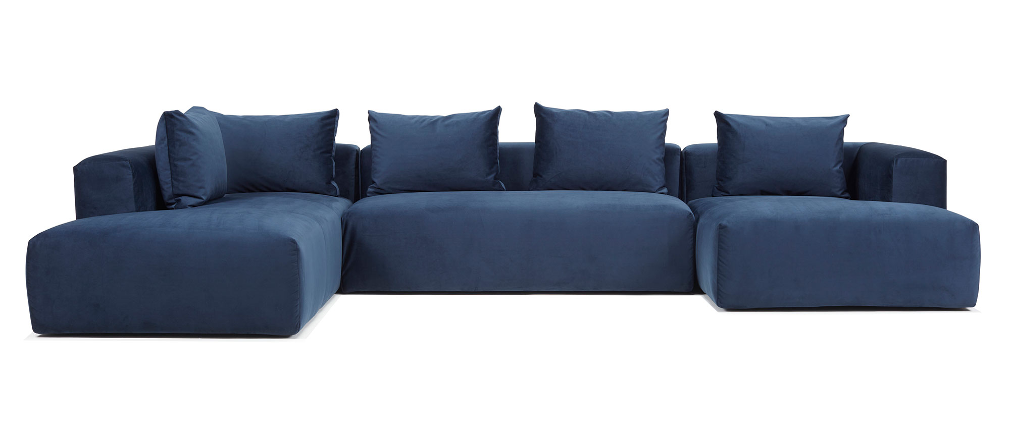 Die Ausrichtung Longchair/Eckanbau können Sie bei der Bestellung selbst wählen - hier gezeigt ist das AALBORG U-Sofa mit Eckanbau links und Longchair rechts (von vorne gesehen)