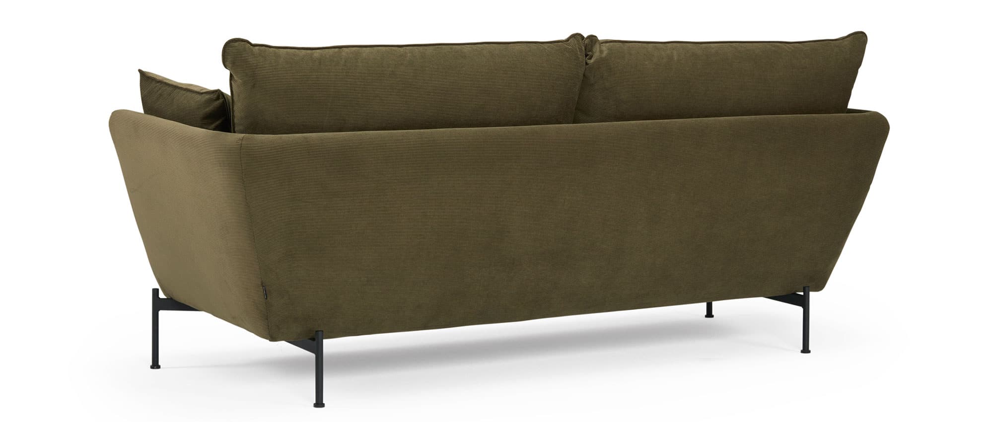 Das FALUN 2-Sitzer Designer Sofa ist auch am Rücken in Ihrer Stoffauswahl bezogen - hier Stoff Cord fein - Pine Green (316)