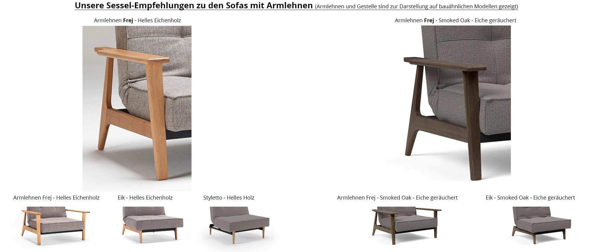 Armlehnenauswahl für das DUBLEXO Sofa - dazu Fußauswahl des DUBELXO Sessels (optional wählbar)