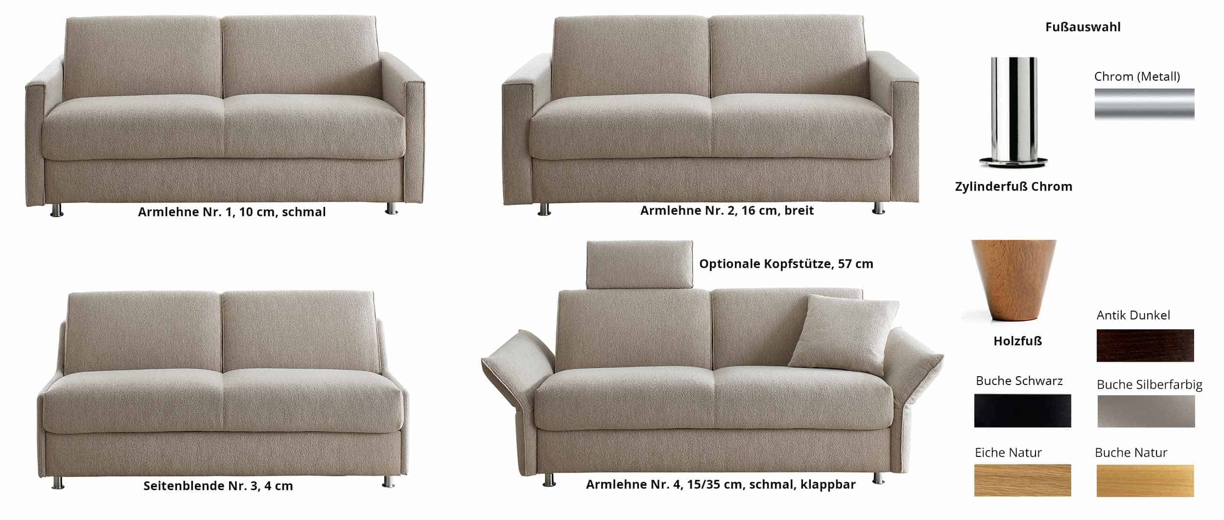 Das MARBURG DELUXE Schlafsofa mit und ohne Armlehnen, Holz- oder Chromfüßen