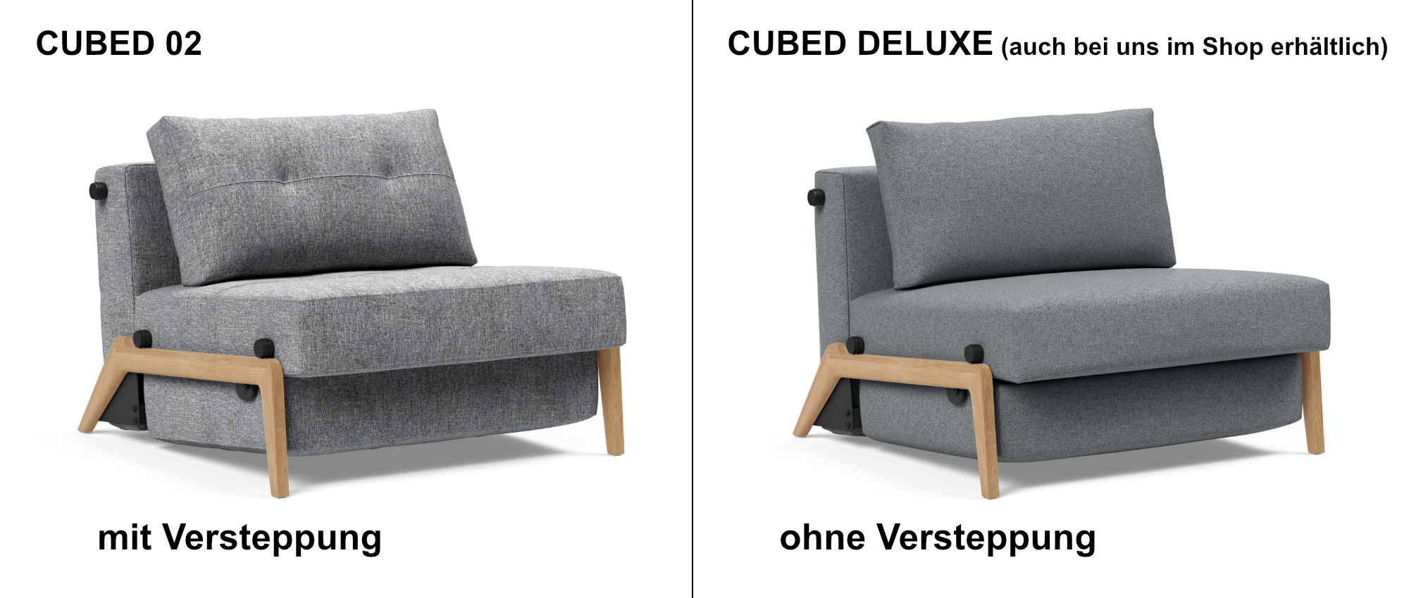 Das CUBED 02 Schlafsofa ist auch ohne Versteppung als CUBED DELUXE bei uns erhältlich