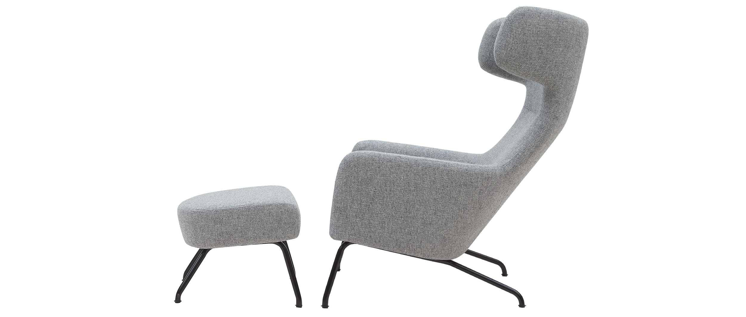 Der HAVANA Ohrensessel von Softline mit passendem Hocker, Stoff Hallingdal 65 - Kvadrat (130) und mit schwarzem Gestell